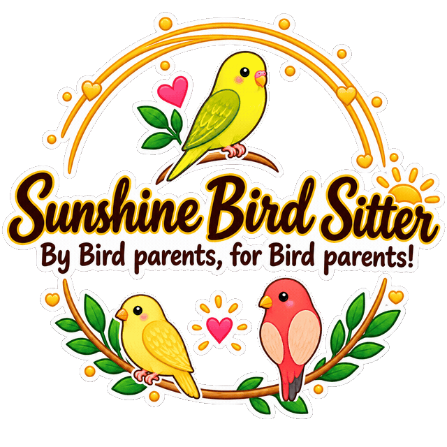 Sunshine Bird Sitter logo with three birds gently flying and returning to their branches